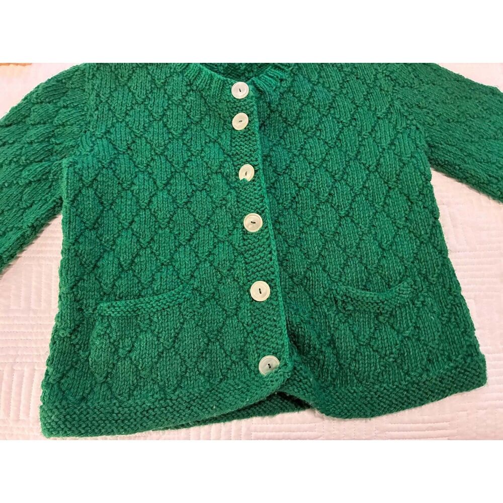 Handmade Crochet/Knit Ladies Long Sleeve Sweater Green Cardigan Small